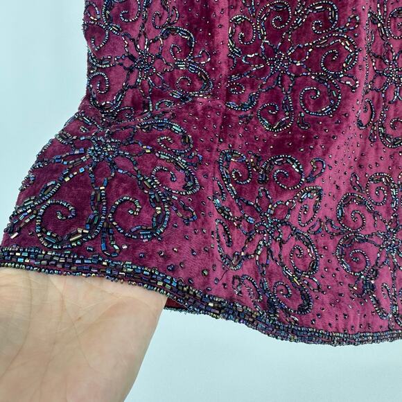 Vintage Paradise Womens L Top Large Red Velvet Sleeveless Embellished Whimsygoth - Picture 5 of 9